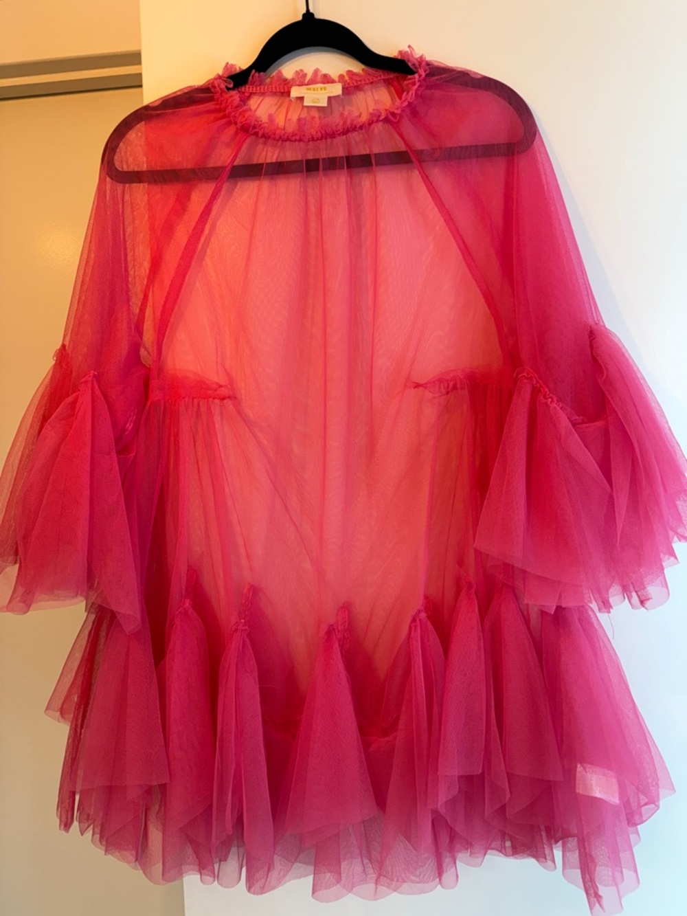 Maeve Sheer Hot Pink Tulle Ruffled Tunic